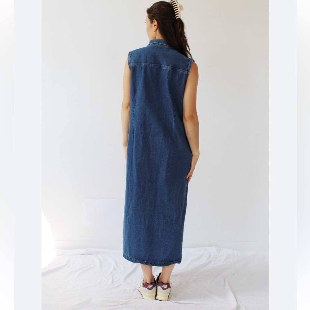 Directives woman’s Sleeveless Denim Maxi Dress, collared, side slits, size L